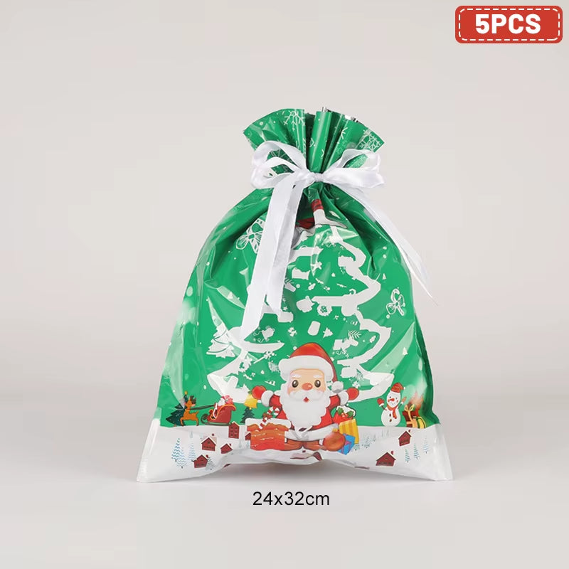 Large Merry Christmas Gift Bag Set Drawstring Candy Cookie Packaging Bags 2025 Navidad Christmas Home Decoration New Year 2026