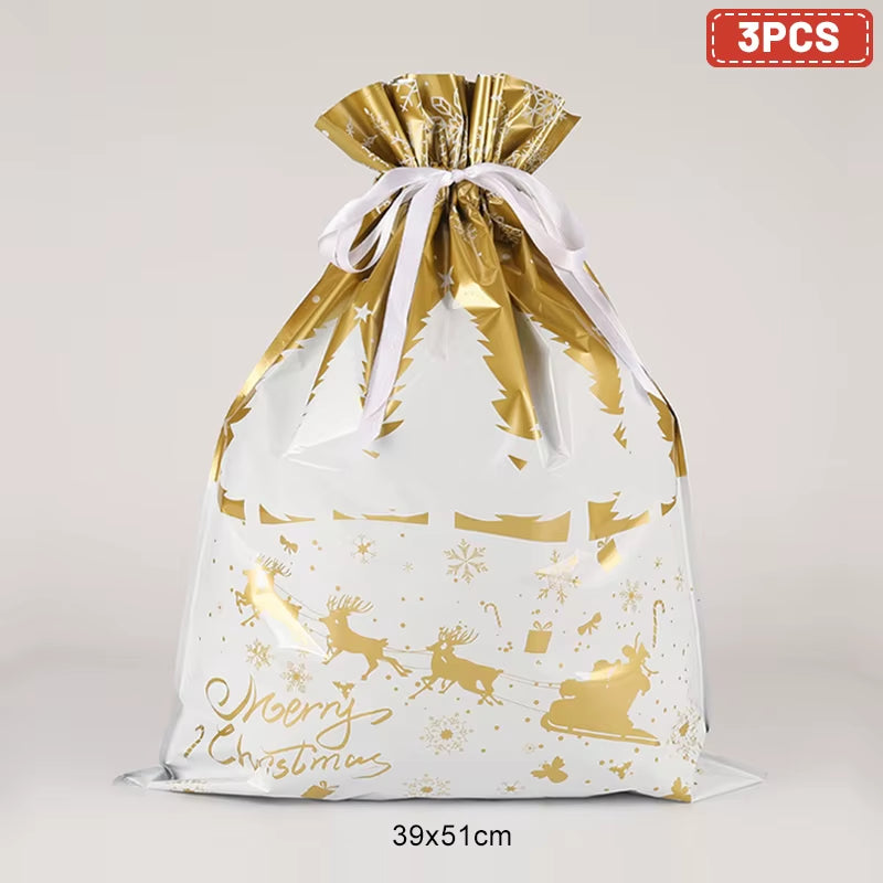 Large Merry Christmas Gift Bag Set Drawstring Candy Cookie Packaging Bags 2025 Navidad Christmas Home Decoration New Year 2026