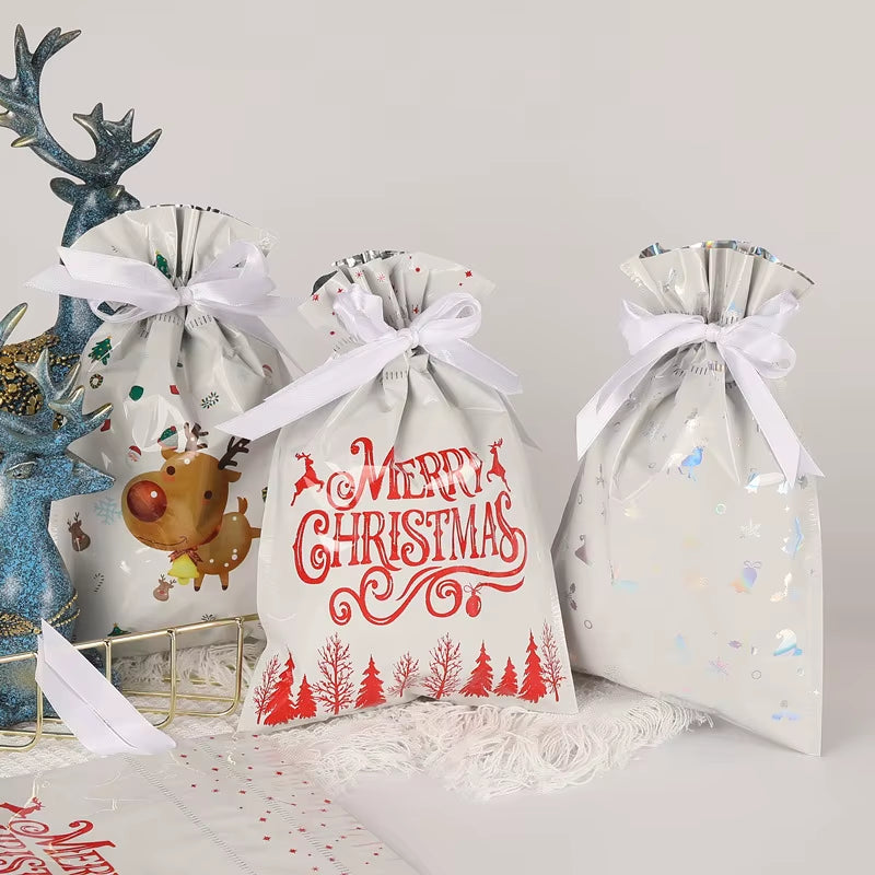 Large Merry Christmas Gift Bag Set Drawstring Candy Cookie Packaging Bags 2025 Navidad Christmas Home Decoration New Year 2026