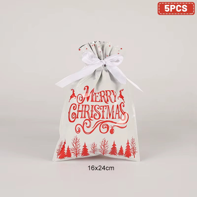 Large Merry Christmas Gift Bag Set Drawstring Candy Cookie Packaging Bags 2025 Navidad Christmas Home Decoration New Year 2026