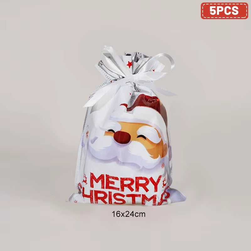 Large Merry Christmas Gift Bag Set Drawstring Candy Cookie Packaging Bags 2025 Navidad Christmas Home Decoration New Year 2026
