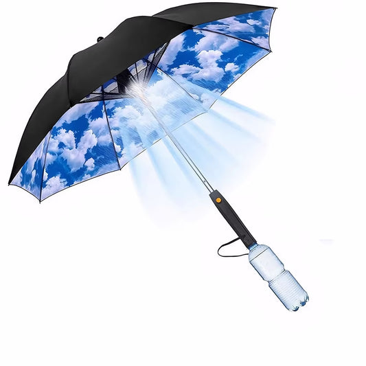 3 in 1 Umbrella with Fan and Mister Outdoor Portable Misting Umbrella with Fan Sun Protection Long Handle Umbrella Misting Fan