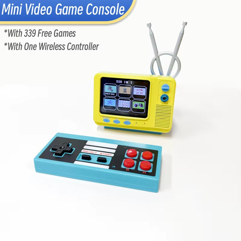 TV Style Mini Retro Video Game Console 3.0 Inch Screen with One Wireless Controllers 339 Free Games Table Portable Gaming