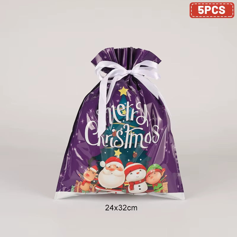 Large Merry Christmas Gift Bag Set Drawstring Candy Cookie Packaging Bags 2025 Navidad Christmas Home Decoration New Year 2026