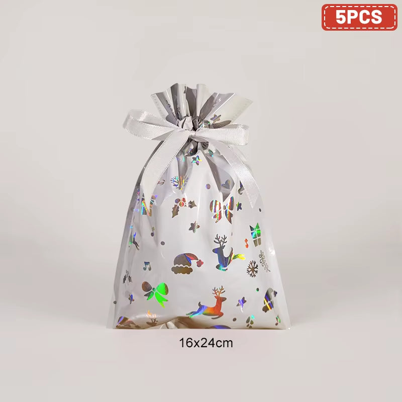 Large Merry Christmas Gift Bag Set Drawstring Candy Cookie Packaging Bags 2025 Navidad Christmas Home Decoration New Year 2026