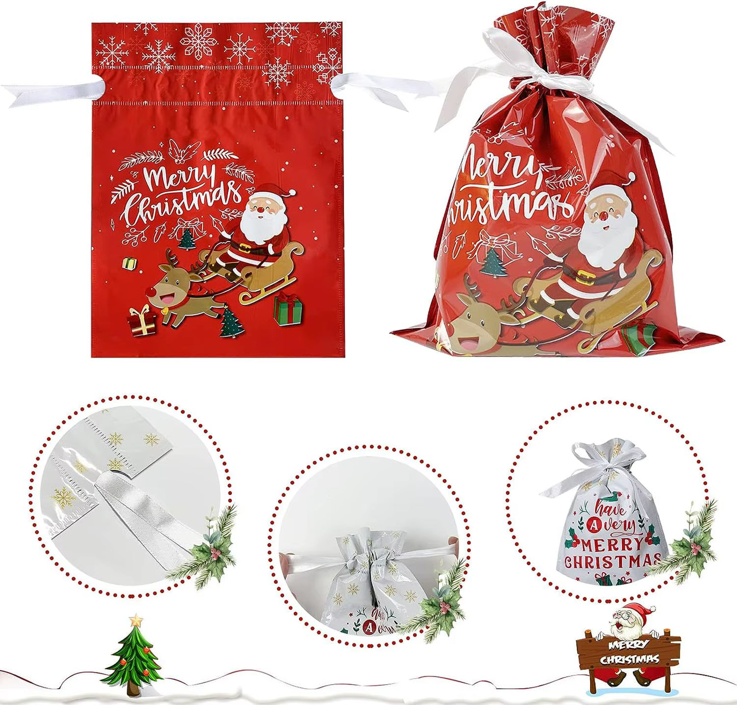 Large Merry Christmas Gift Bag Set Drawstring Candy Cookie Packaging Bags 2025 Navidad Christmas Home Decoration New Year 2026