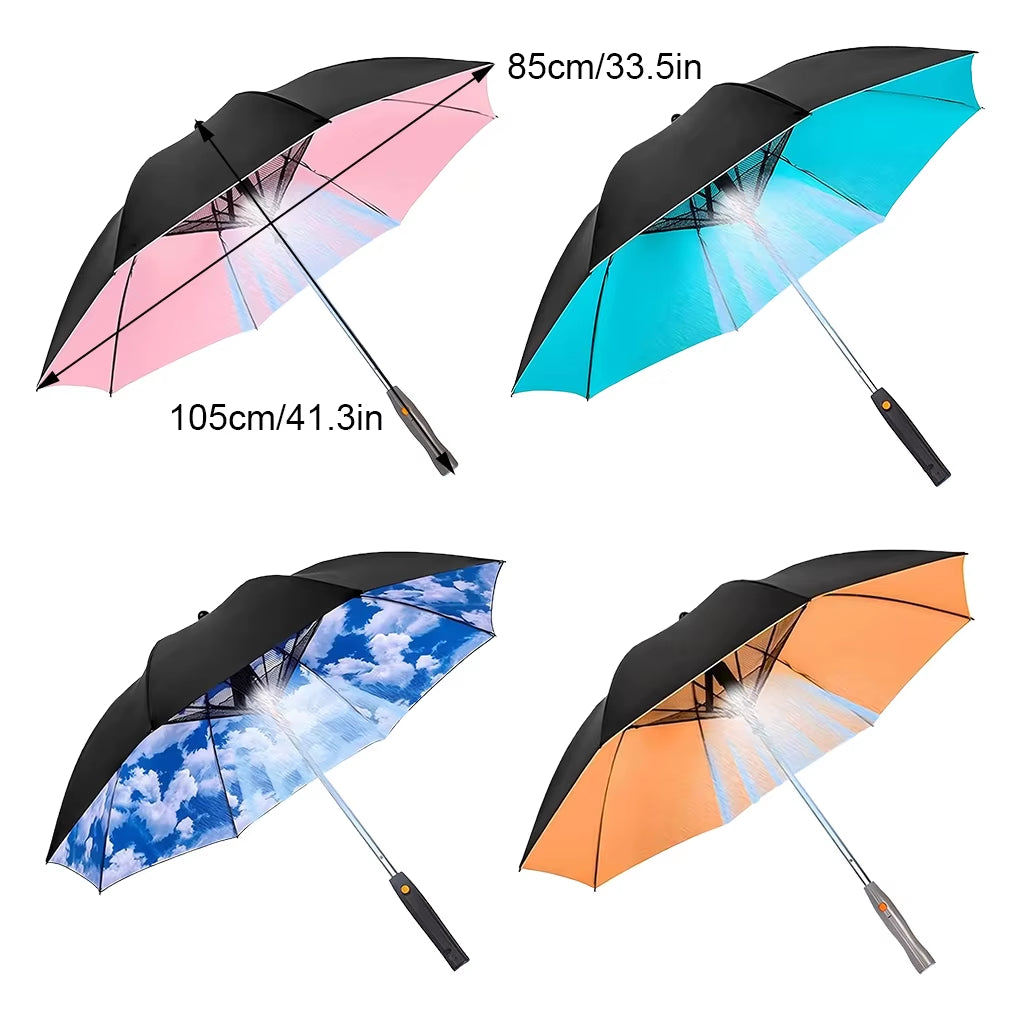 3 in 1 Umbrella with Fan and Mister Outdoor Portable Misting Umbrella with Fan Sun Protection Long Handle Umbrella Misting Fan
