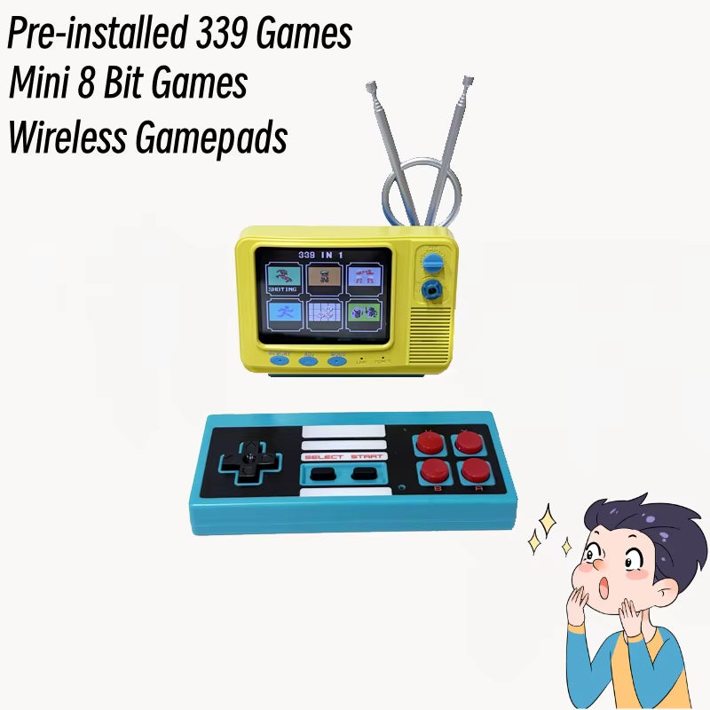 TV Style Mini Retro Video Game Console 3.0 Inch Screen with One Wireless Controllers 339 Free Games Table Portable Gaming