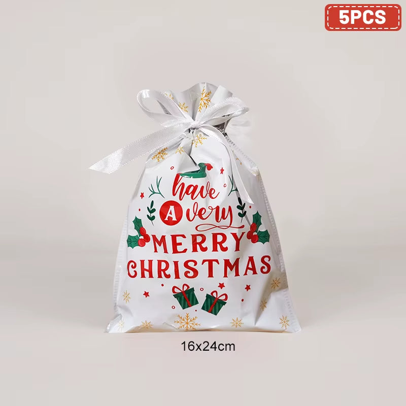 Large Merry Christmas Gift Bag Set Drawstring Candy Cookie Packaging Bags 2025 Navidad Christmas Home Decoration New Year 2026