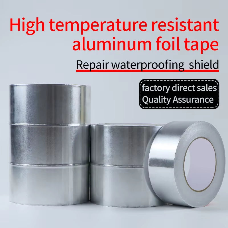1Roll High Temperature Resistant Aluminum Foil Tape, Waterproof and Oil-Proof, Flame-Retardant and Sun-Proof, Hand-Tearable