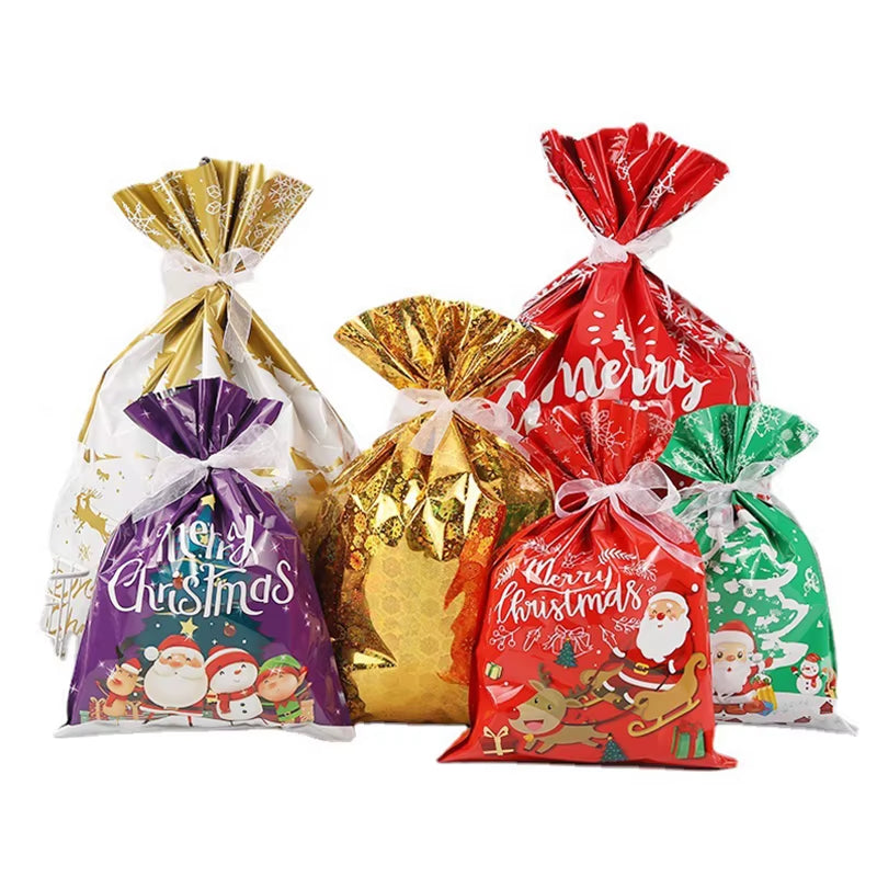 Large Merry Christmas Gift Bag Set Drawstring Candy Cookie Packaging Bags 2025 Navidad Christmas Home Decoration New Year 2026