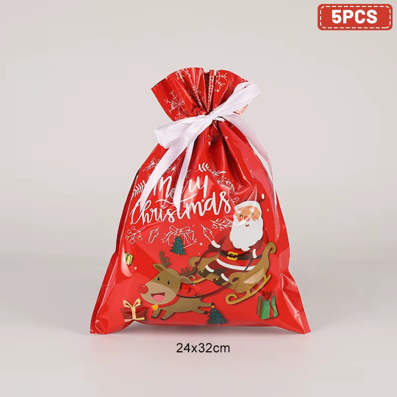 Large Merry Christmas Gift Bag Set Drawstring Candy Cookie Packaging Bags 2025 Navidad Christmas Home Decoration New Year 2026