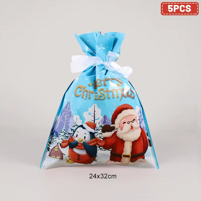 Large Merry Christmas Gift Bag Set Drawstring Candy Cookie Packaging Bags 2025 Navidad Christmas Home Decoration New Year 2026