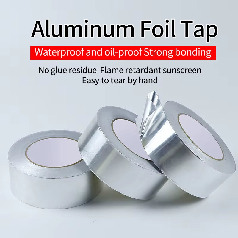 1Roll High Temperature Resistant Aluminum Foil Tape, Waterproof and Oil-Proof, Flame-Retardant and Sun-Proof, Hand-Tearable