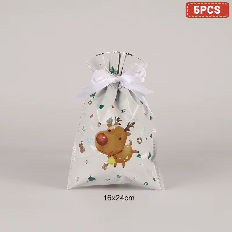 Large Merry Christmas Gift Bag Set Drawstring Candy Cookie Packaging Bags 2025 Navidad Christmas Home Decoration New Year 2026