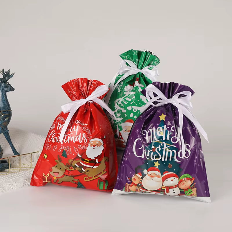 Large Merry Christmas Gift Bag Set Drawstring Candy Cookie Packaging Bags 2025 Navidad Christmas Home Decoration New Year 2026